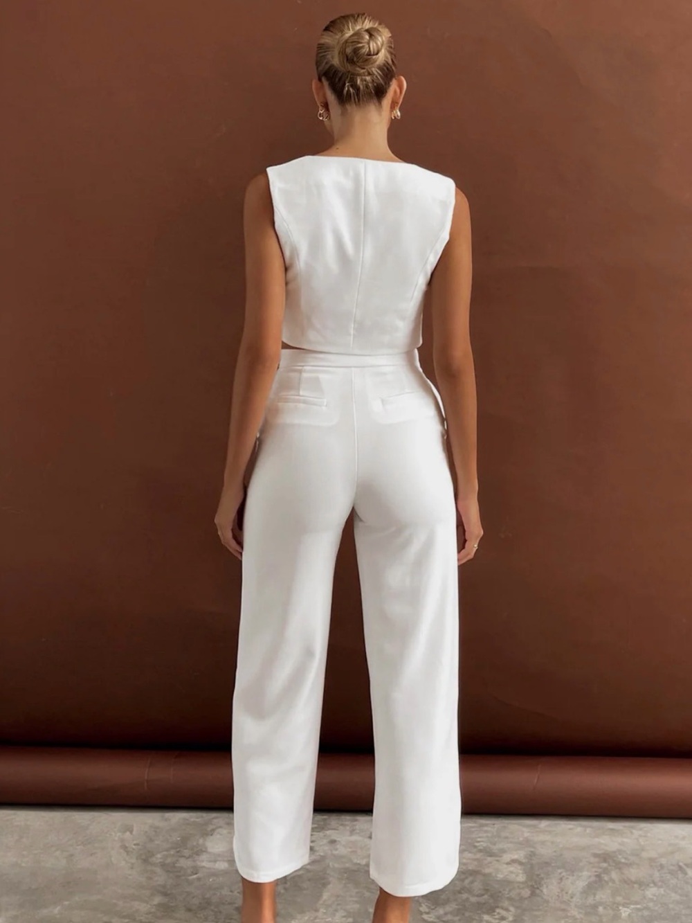 COMMENSE!! Solid Asymmetrical Straight Leg Pants Set - Picture 3 of 7
